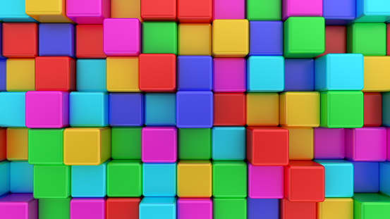 Abstract colorful cubes background. 3d render.