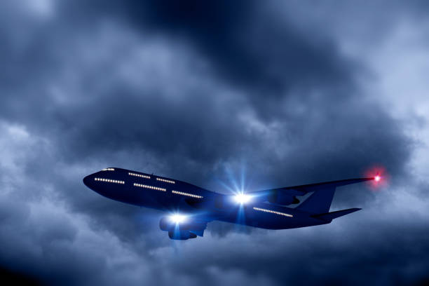 Lots of shining stars over the airplane with copy space.