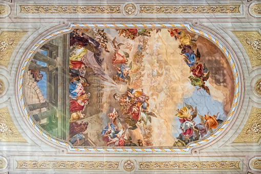 The ceiling of Roman Catholic cathedral in Bergamo, Italy, dedicated to Saint Alexander of Bergamo