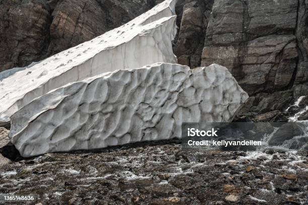 Large Chunk Of Snow Below Timberline Falls Stock Photo - Download Image Now - Cliff, Color Image, Colorado