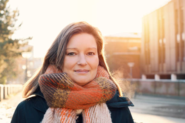 Portrait with lens flare and focus on foreground