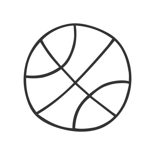 片手で描かれたバスケットボールボール。落書きスタイルでは、黒の輪郭は白い背景に隔離されています。カード、ソーシャルメディアバナー、ステッカー、装飾キッズプレイルームのため� - basketball black background nobody isolated点のイラスト素材／クリップアート素材／マンガ素材／アイコン素材