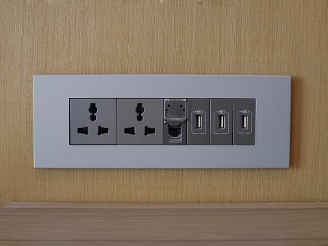 DC and AC power output panel with USB port and three leg ports