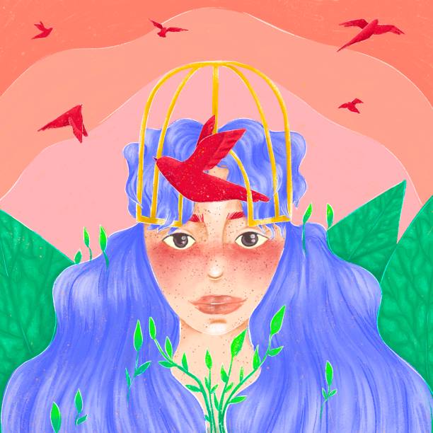 istock Thoughts in woman's mind fly like a bird and stay free illustration 1365152258