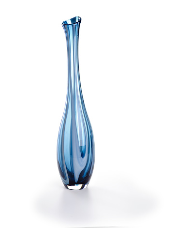 Blue long glass vase, isolated