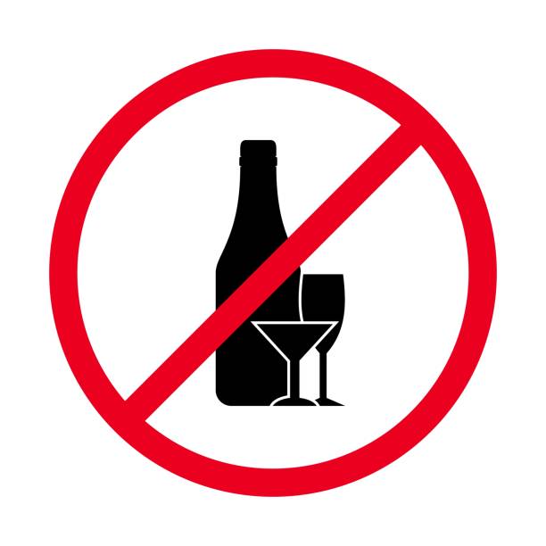 istock No alcohol vector icon, prohibition sign isolated on white, red circle crosses bottle and glass. Don't get drunk warning. 1365155604
