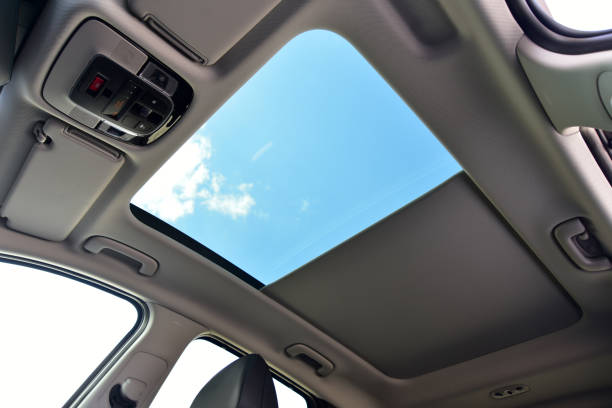istock Panoramic sunroof in a passenger car 1365156156