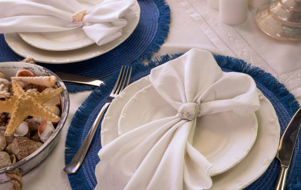 istock Marine style in the interior, table setting in a sea style 1365156882