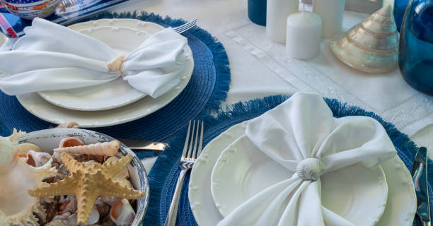 istock Marine style in the interior, table setting in a sea style 1365156885