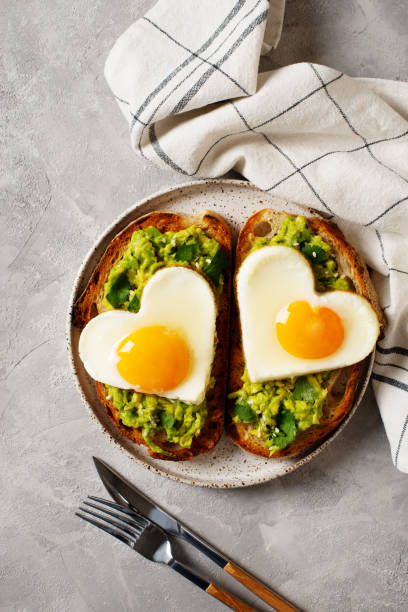 istock Healthy breakfast with eggs hearts and cup of coffee on grey background 1365158910
