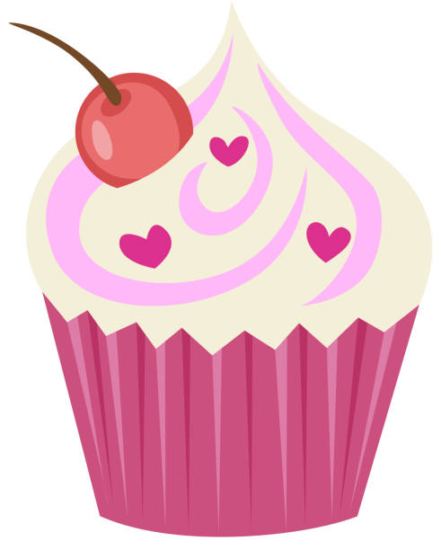 valentine cupcake icon with cherry on top - cherry valentine stock illustrations
