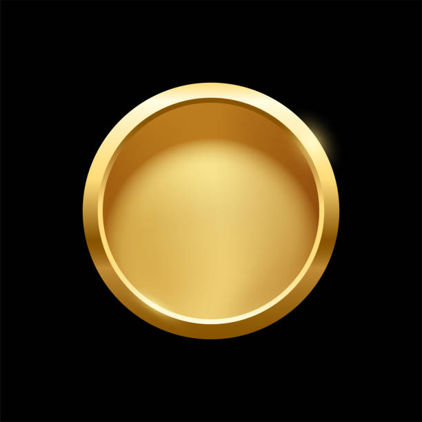 フレーム付きゴールドラウンドボタン、空のエンブレムのための3d黄金光沢エレガントなサークルデザイン - shield shape sign design element点のイラスト素材／クリップアート素材／マンガ素材／アイコン素材