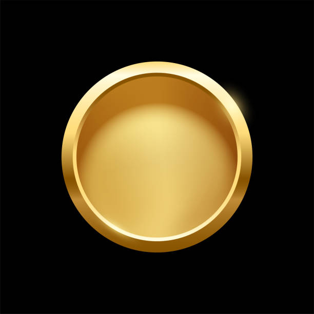 ilustrações de stock, clip art, desenhos animados e ícones de gold round button with frame, 3d golden glossy elegant circle design for empty emblem - gold circle medallion insignia