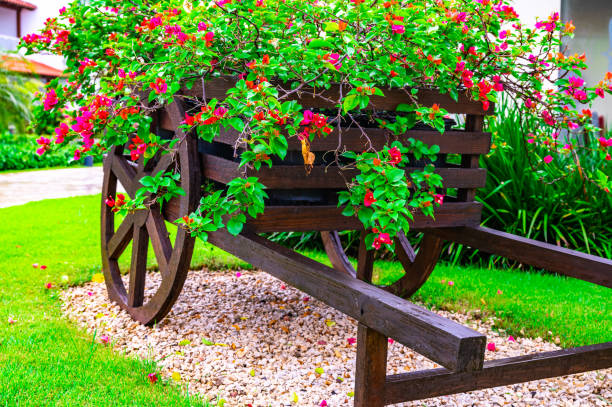 istock decorative wooden cart with flowers 1365161824