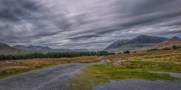 Connemara National park Connemara National park, Co. Galway, Ireland. Autumn cloudy day,  countryside road. connemara national park stock pictures, royalty-free photos & images