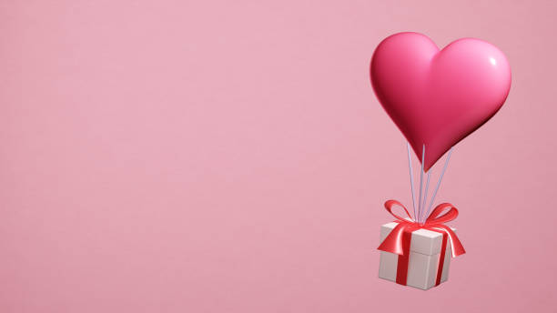 istock Valentines day with heart balloon and gift on pink background.3D rendering 1365169416