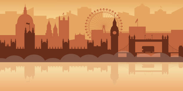 illustrazioni stock, clip art, cartoni animati e icone di tendenza di siluetta londinese nebbiosa - london england big ben bridge england