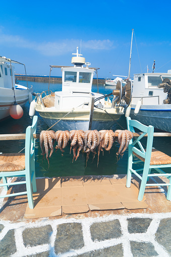 Sundried fresh octopuses - typical dish of Paros island, Greece