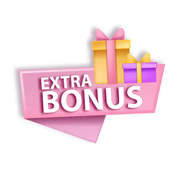 Vector illustration of 3D extra bonus vector voucher gift coupon icon, shopping sale discount certificate, special offer banner.