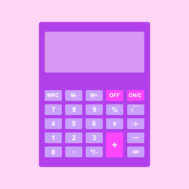 ピンクのモノクロの電卓アイコン。ピンクの電卓。漫画のイラスト、ベクトル。 - 関数点のイラスト素材／クリップアート素材／マンガ素材／アイコン素材