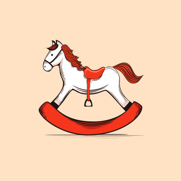 stockillustraties, clipart, cartoons en iconen met vector handdrawing illustration of rocking horse. - hobbelpaard