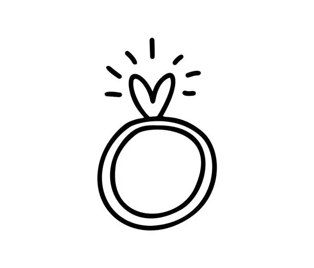 Vector illustration of Cute vector wedding ring with heart monoline icon. Valentines Day element. Doodle graphic design symbol. Simple love valentine sign for web, mobile app, info graphic