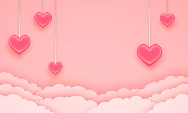 istock Valentine's Day background with pink hearts above the clouds. 3d rendering 1365176415