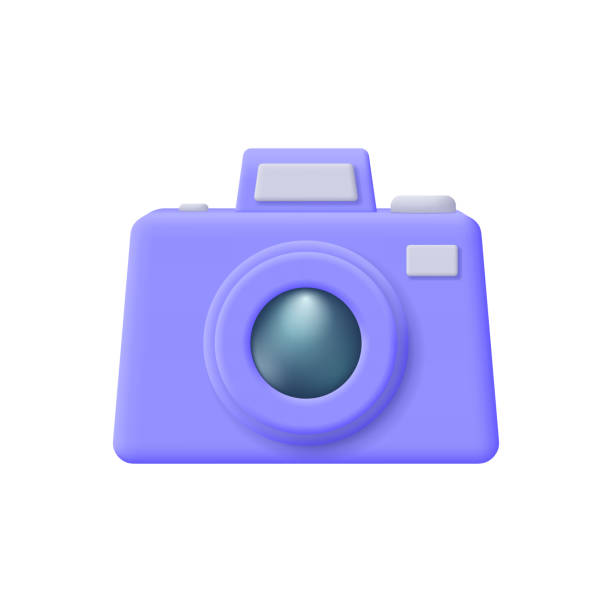 fotokamera 3d cartoon stil ikone. vektorillustration. - dreidimensional fotos stock-grafiken, -clipart, -cartoons und -symbole