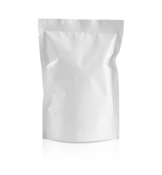 istock Blank white aluminium foil plastic pouch bag sachet packaging mockup isolated on white background 1365177789