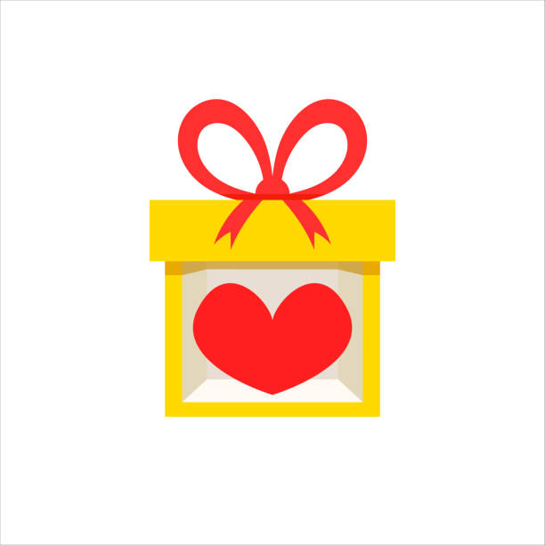 Vector Yellow Box with Red Heart in It Isolated on white Background, Inside the Gift Box, Donation Concept. Vector Yellow Box with Red Heart in It Isolated on white Background, Inside the Gift Box, Donation Concept, Love Present. free thanksgiving pic stock illustrations
