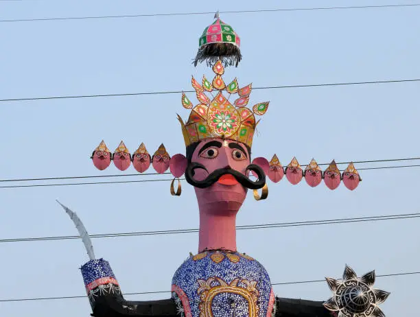 The effigies of Ravana erected for the festival of Dusshera in Delhi.