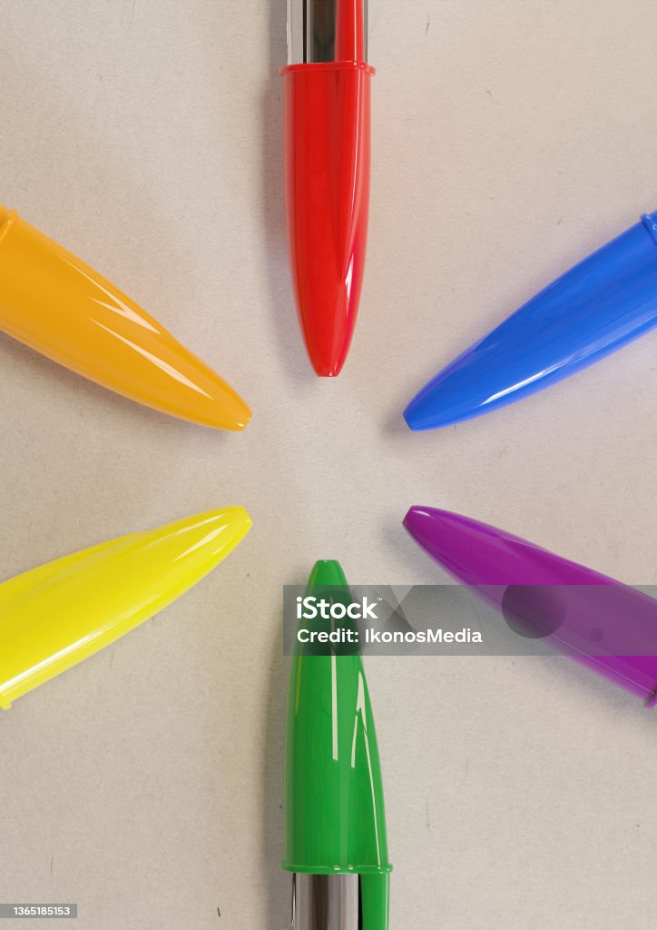 Rainbow pens LGBT flag made by common pens Community Stock Photo
