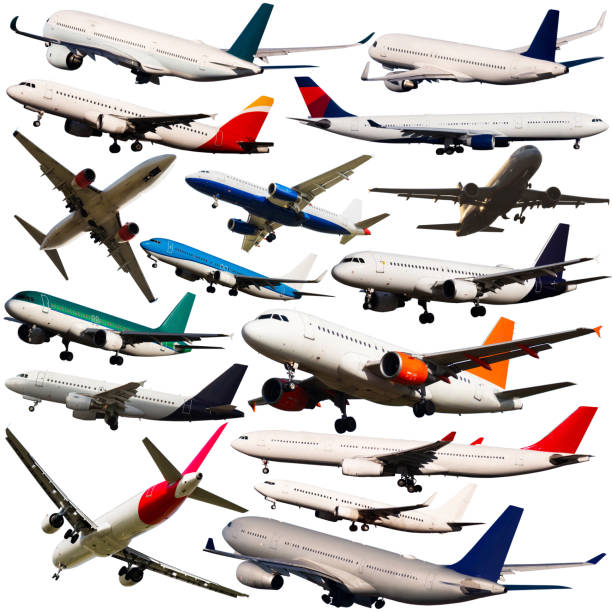 istock Collage of different modern airplanes on white background 1365187569