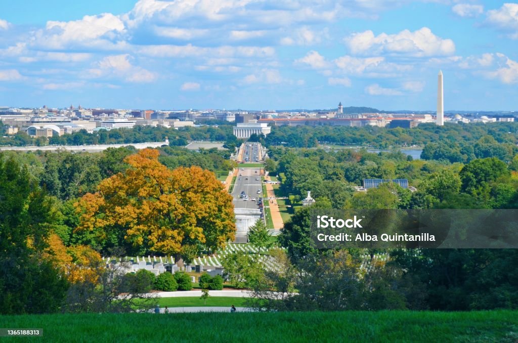 Washington DC Panorama Washington Dc Panorama view from Arlington Cemetery on a bright summer day Washington DC Stock Photo