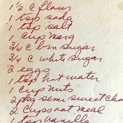 Handwritten list of ingredients