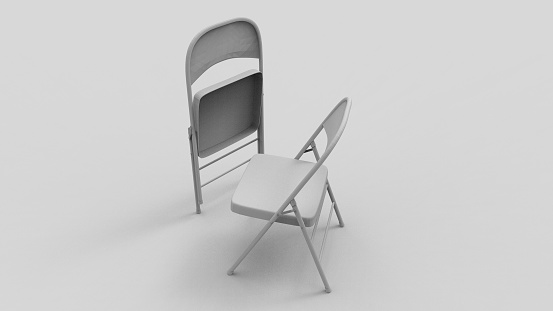 3d rendering of two folding chairs isolated in white studio background.