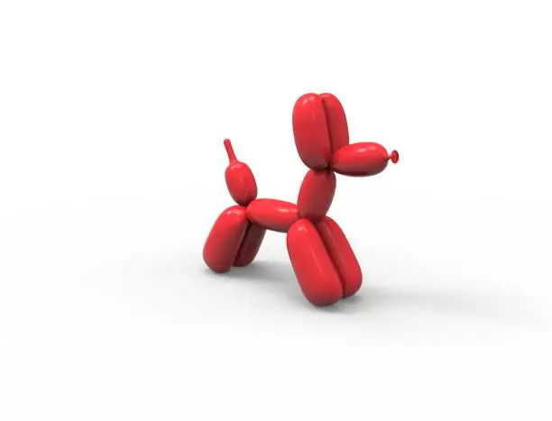 Photo of 3D rendering of a balloon dog isolated in white studio background.