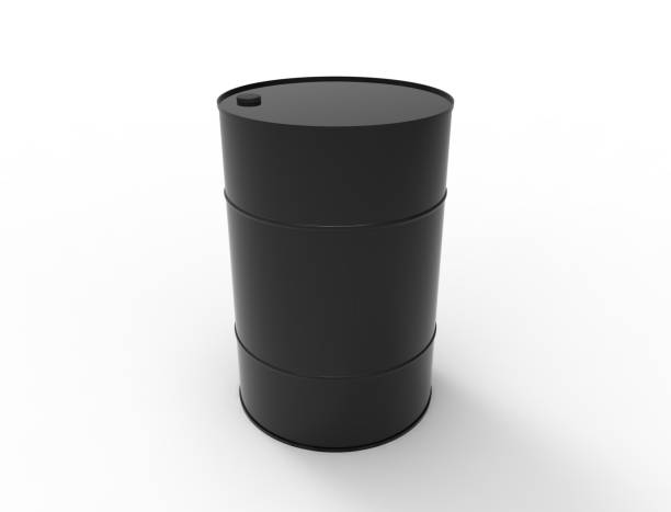 istock 3D rendering of oil barrels isolated in white studio background. 1365188383