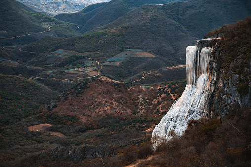 Cascada granel, a petrified waterfall formed from the mineral springs of Oaxaca, Mexico.