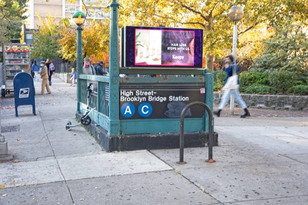 Subway entrance in Brooklyn Brooklyn, NY, USA - Jan 17, 2022: Entrance to A and C trains at High Street warren street brooklyn stock pictures, royalty-free photos & images