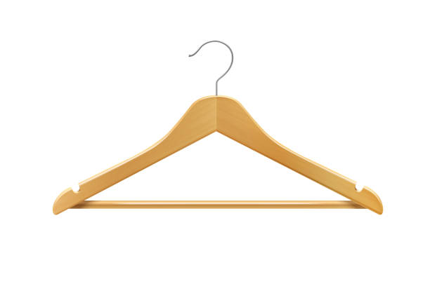 istock Empty wooden hanger isolated on a white background. Potential copy space above and inside clothes hangers. Coat hanger close up 1365191182