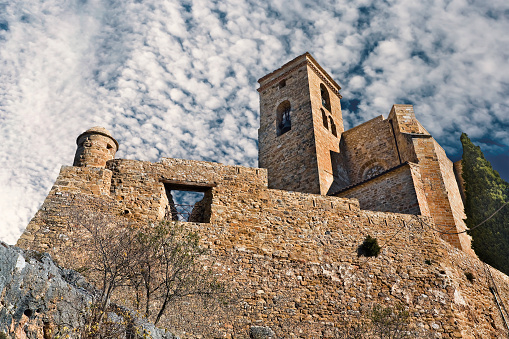 Historic medieval castle and church of Benabarre. Huesca. Aragon. Spain.