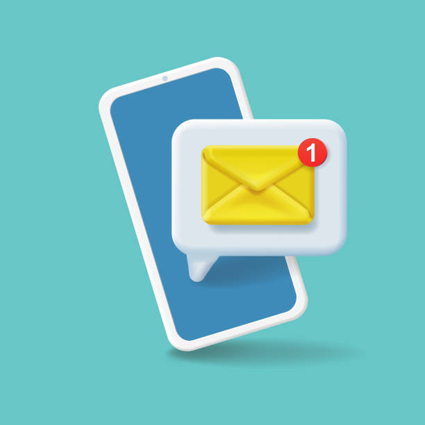 Email notification concept. New mail sms reminder Email notification concept. New mail or sms reminder on smartphone screen. Mobile phone, envelope electronic letter . Vector 3d illustration. unread messages illustrations stock illustrations