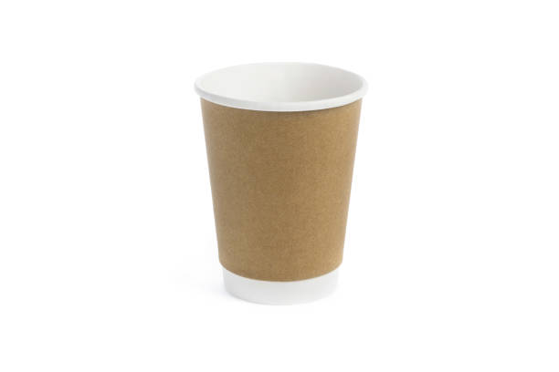 istock Craft white cup for coffee, tea, chocolate and other hot drinks. Paper party cup mockup. Disposable Cups set. Take out mugs front view and space for your design 1365196094