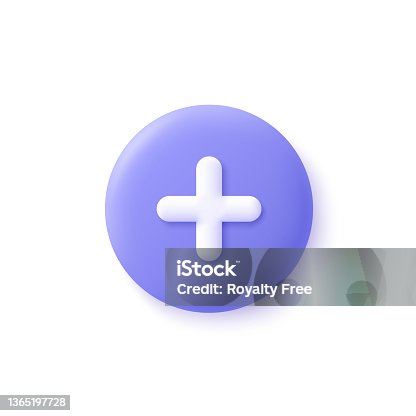 istock Add, plus, medical cross round button. 3d vector icon. Cartoon minimal style. 1365197728