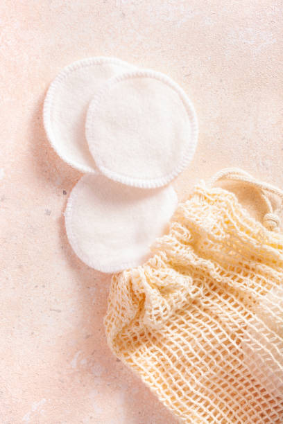 istock zero waste eco friendly hygiene bathroom concept. reusable cotton pads in bag, makeup removal 1365199415