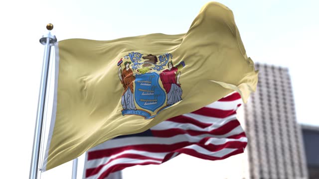 the flag of the US state of New Jersey waving in the wind