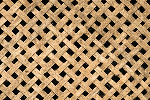 The texture of a rustic wooden diagonal lattice