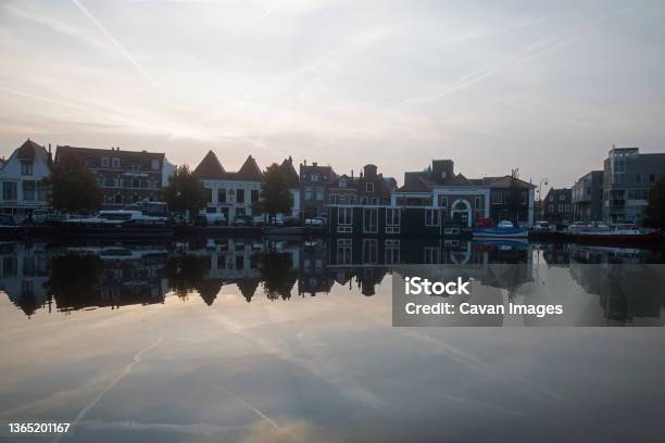 Dawn Over Spaarne River In The City Centre Of Haarlem Stock Photo - Download Image Now