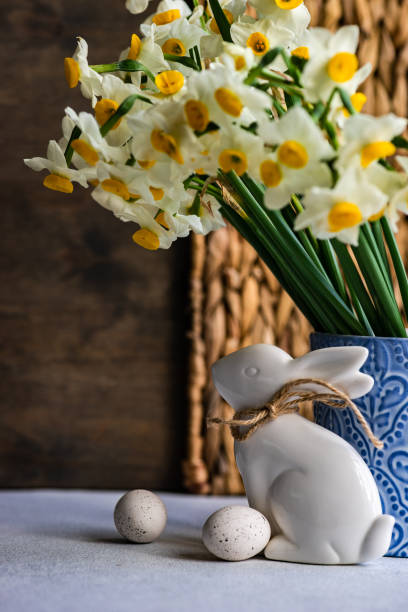 istock Easter floral card concept with bunny 1365202001